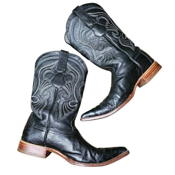 Los Altos Black Ostrich Leather Boots Mens Size 8 EE width Rodeo Western Cowboy - Picture 8 of 15